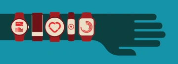 illustration of a hand wearing different smart watches